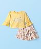 Enfance Core Full Bell Sleeves Floral Applique Top & Layered Skirt Set - Lemon