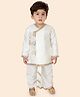 little desi Dupion Silk Full Sleeves Geometric Foil Printed Kurta Dhoti Set - Cream