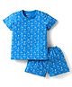 Bodycare Cotton Knit Half Sleeves T-Shirt & Shorts Co-Ord Set With Space Theme Print - Blue