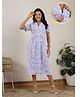 Zelena 100% Rayon Half Sleeves Floral Printed Maternity Zipless Feeding Dress With Nursing Access & Pockets - Blue