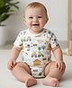 My Milestones Interlock Half Sleeves Vehicles & Animals Printed Onesie - White