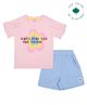 My Milestones Interlock Half Sleeves Floral Printed Tee & Chambray Shorts Set - Pink & Blue