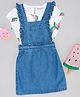 Pantaloons Junior Cotton Denim Solid Dungaree With Half Sleeves Watermelon Printed Tee Set - Blue