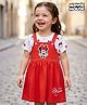 Babyhug Disney Single Jersey Knit Dungaree Style Frock & Half Sleeves Inner Tee With Minnie Mouse Graphics - Red & White