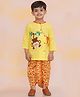 KID1 Cotton Full Sleeves Monkey Embroidered & Printed Dhoti Kurta Set - Yellow