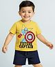 Babyhug Marvel Single Jersey Knit Half Sleeves T-Shirt & Shorts Set With Avengers Graphics - Yellow & Blue