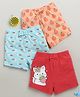 BUMZEE Cotton Pack Of 3 Stars & Fruits Printed Bow Applique Detailed Shorts - Sky Blue & Peach