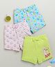 BUMZEE Cotton Pack Of 3 Baby Animals Printed Striped Bow Applique Detailed Shorts - Blue & Green