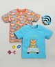 BUMZEE Cotton Pack Of 2 Half Sleeves Dogs & Car Printed Tees - Blue & Orange