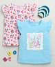 BUMZEE Cotton Pack Of 2 Cap Sleeves Dragon & Rabbits Printed Tees - Sky Blue & Pink