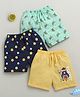 BUMZEE Cotton Knit Pack Of 3 Monkeys & Stars Printed Shorts - Yellow & Navy