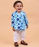 Mama & Peaches Muslin Full Sleeves Evil Eye Printed Angrakha Style Kurta & Pyjama Set - Blue