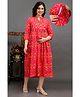 CeleBravo Cotton Three Fourth Sleeves Abstract Printed Maternity Dress With Nursing Access - Pink