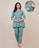 CeleBravo Rayon Three Fourth Sleeves Paisleys Printed Maternity Kurta With Nursing Access & Pant Set - Teal Blue