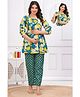 CeleBravo Three Fourth Sleeves Floral Printed Maternity Kurta With Pant & Concealed Zipper Nursing Access - Teal Blue
