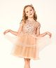 Cherry Crumble By Nitt Hyman Half Sleeves Sequins Embellished Layered Dress - Peach