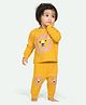 Ariel Pure Cotton Full Sleeves Lion Printed Tee With Coordinating Pajama Set - Mustard