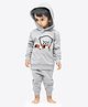 Ariel Pure Cotton Knit Full Sleeves Bear Printed Light Winter Hooded Sweatshirt & Joggers Set- Grey Melange