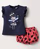 Simply Sinker Knit Frill Sleeves T-Shirt & Short Set With Fairy Tale Print - Navy Blue & Red