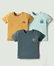 Simply Sinker Knit Half Sleeves T-Shirts with Text Print Pack of 3 - Mustard Aqua Blue & Dark Green