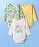 Kookie Kids Interlock Knit Full Sleeves Leaf Printed Onesies Pack of 3 - White Yellow & Green