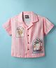 Little Kangaroos Cotton Woven Half Sleeves Striped Shirt with Beach Theme Print - Pink