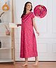 Bella Mama Cotton Knit Half Sleeves Nighty with Concealed Zipper & Floral Print - Pink