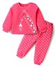 Kookie Kids Single Jersey Knit Full Sleeves Night Suit With Giraffe & Polka Dot Print - Dark Pink
