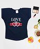 Lei-Chie Cotton Half Sleeves Love Text Printed Tee - Navy Blue