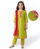 Pine Kids Woven Three Fourth Sleeves Kurta Palazzo Set with Dupatta Lace & Sequin Detailing - Green & Pink