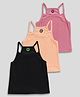 Little Marine Pack Of 3 Solid Ribbed Strappy Tops - Black Pink & Peach