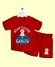 The Peppy Tend 100% Cotton Mundan Theme Half Sleeves Awesome & Ganju Text Printed Coordinating Tee & Shorts Set - Red