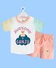 The Peppy Tend 100% Cotton Mundan Theme Half Sleeves Awesome & Ganju Text Printed Tee & Coordinating Shorts Set - Multi Colour