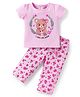 Doodle Poodle 100% Cotton Knit Half Sleeves Night Suit With Teddy Bear & Floral Print - Pink