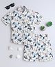 Fourfolds Cotton Blend Half Sleeves Abstract Printed Shirt With Coordinating Shorts Set - Beige