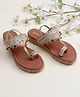 LIL PITAARA Beads & Pom Pom Embellished Glittered Kolhapuri Sandals - Tan