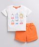 Snuggly MONKEY Single Jersey Half Sleeves Baby Animals Printed Tee & Shorts Set - Off White