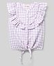 Kookie Kids Cotton Woven Sleeveless Shirt Top with Knot With Frill & Checks - Lavender