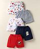 OHMS Single Jersey Knit Knee Length Shorts With Stripes Sea Life & Nautical Theme Print Pack Of 5 - Multicolour