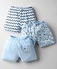 OHMS Single Jersey Knit Knee Length Shorts with Jungle Theme Print Pack of 3 - Light Blue