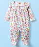 Babyhug Cotton Knit Full Sleeves Footed Sleep Suit With Floral Print - Pink