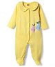 Babyhug Cotton Knit Peter Pan Collar Full Sleeves Footed Sleep Suit With Polka Dots & Tropical Theme Print - Yellow