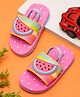 ONYC Watermelon Patch Embroidered & Striped Sliders - Pink