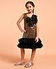 Tilism Net Sleeveless Bow Applique Sequin Embellished Dress - Golden