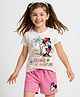 HoneyHap Disney Single Jersey Knit Half Sleeves Shorts Night Suit With Minnie Mouse Graphics - White & Pink