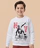 Pine Kids Knit Full Sleeves Sweatshirt With Skateboarding Print - White