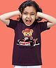 NUSYL Cotton Blend Half Sleeves Teddy Bear Printed Tee - Wine