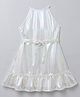Taffykids Sleeveless Bow Printed Metallic Dress - White & Multi Colour