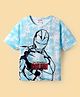 Honeyhap Marvel Terry Knit Half Sleeves Drop Shoulder Tie & Dye T-Shirt With Iron Man Graphics - Light Blue