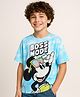 Pine Kids Disney Single Jersey Knit Half Drop Shoulder Sleeves Tie & Dye T-Shirt with Mickey Mouse Graphics - Aqua Blue